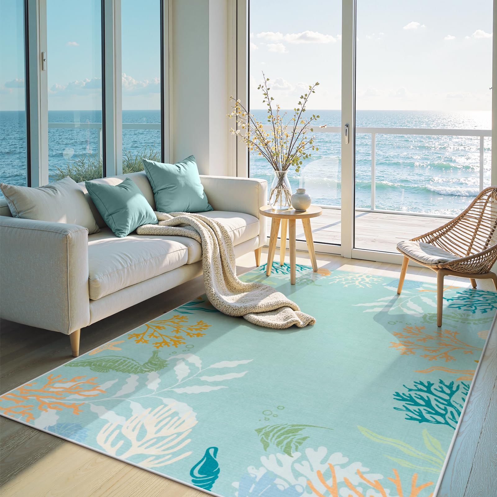 Amazon.com: Seavish 5x7 Coastal Rugs for Living Room, Aqua Green